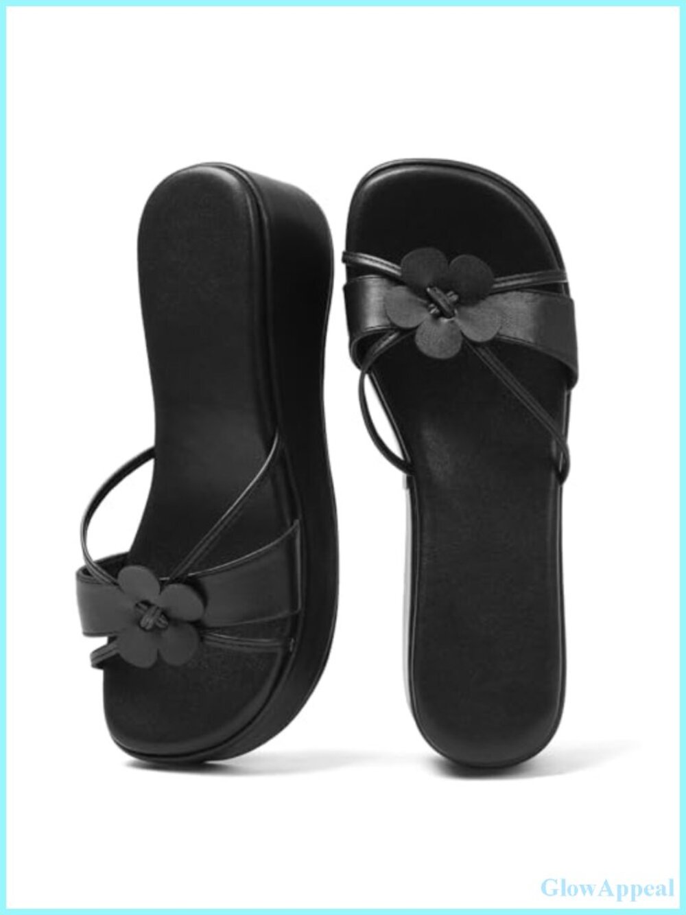 Floral Platform Wedge Sandals Women Square Toe Slingback Slip On Faux Leather
